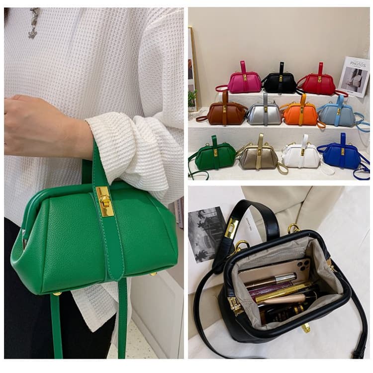 Lychee Pattern Lock Doctor Bag Women's Shoulder Handbag