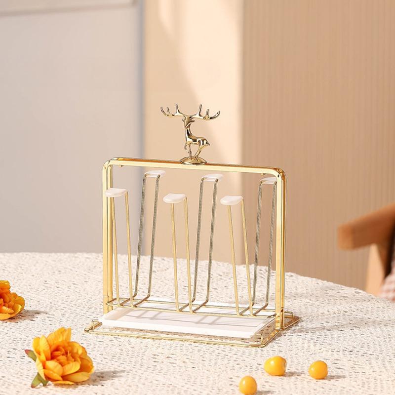 Kitchen Luxury Gold Cup Drying Rack Stand Iron Cup Drainer Holder Tree for Coffee Mug Glasses for Countertop Storage