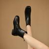 Square Toe Elastic Women'S Ankle Boots Autumn Winter Fleece-Lined Female Short Shoes Leather Booties Sale Goth Trend  Boot