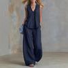 Women's Summer Casual Fashion Elegant Solid Color Sleeveless V-Neck Set