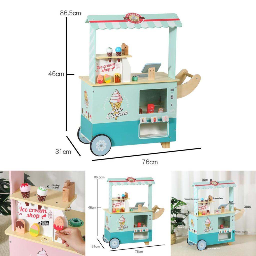 Holz Eisdiele Spielset mit Kasse für Kinder Rollenspiel Markt Spielzeug