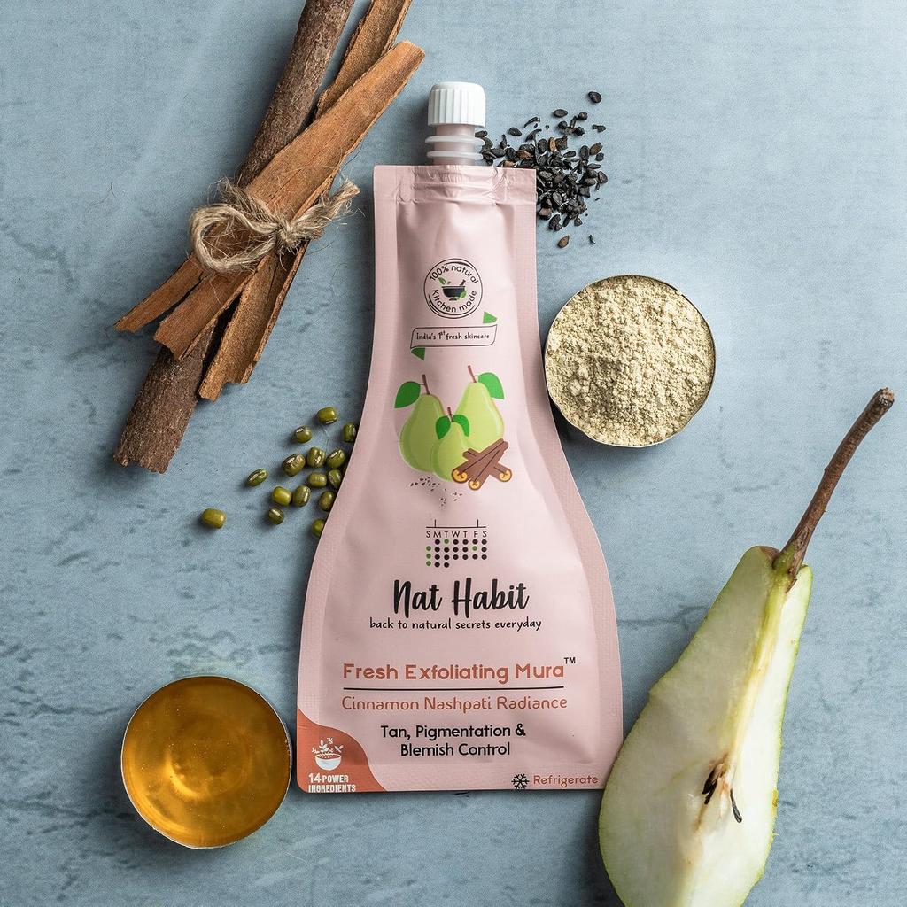 Nat Habit Face Scrub Pack of 2 x 25 gm Cinnamon Pear Radiance Gentle Exfoliating Mura For Deep Cleansing Skin Brightening And Blemish Control