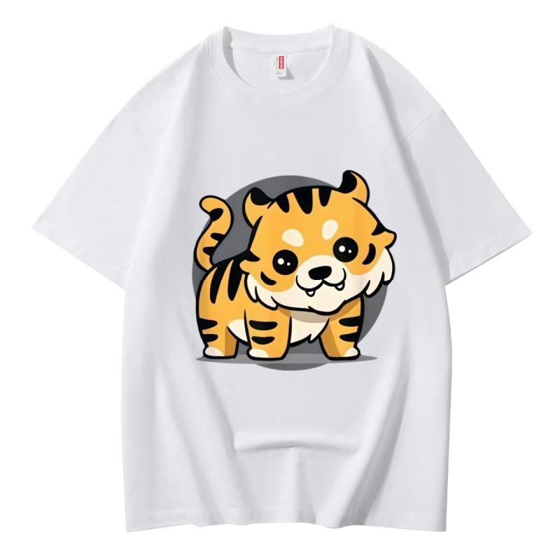 

Cute Cartoon Tiger Print Unisexs Cotton T Shirt Casual Short Sleeve Crew Neck Tee Tops Daily Wear S