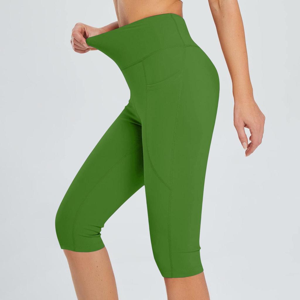 2025 Summer Women's Solid Color Pocket Yoga Capri Pants