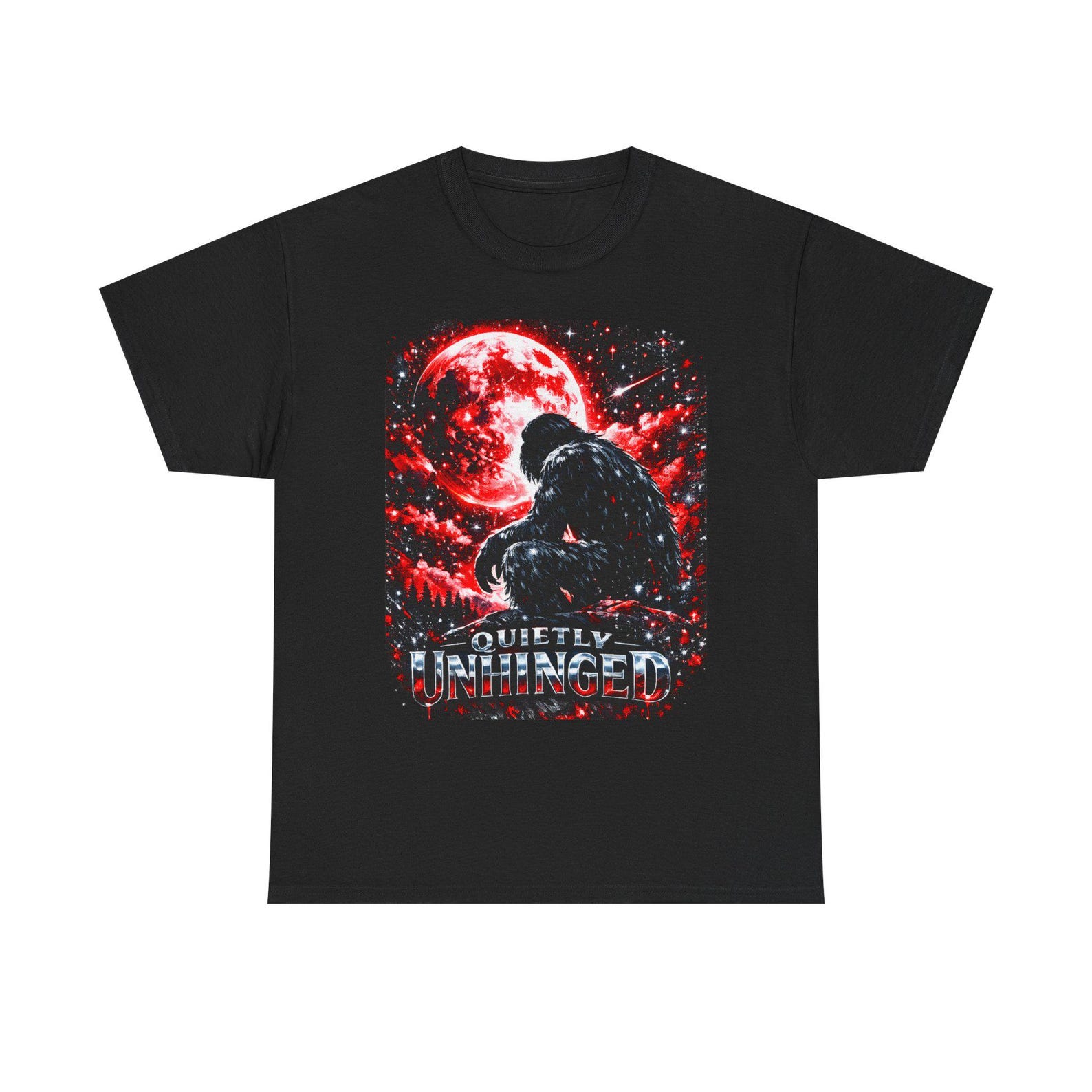 Quietly Unhinged Sasquatch Premium Red Shirt, Bigfoot Moon Dark Cryptid Cosmic Introvert 3XL