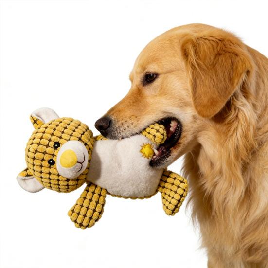 Pet Toy Bear Shape Bite-Resistant Plush Dog Cat Chew Toy with Built-in Sound Device Soft Interactive Play Stress Relief Toy