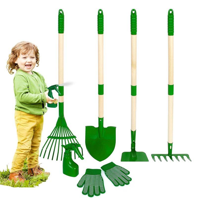 ABWR-Juego de Herramientas de Jardinería para Niños-6 Piezas Jardín Con Pala, Rastrillo, Azada, Rastrillo de Hojas, Herramientas para Cavar y Deshierbar el Césped del Jardín