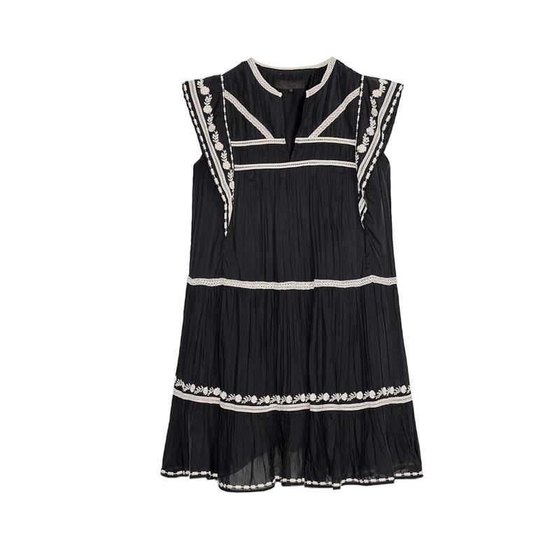 Spring and Summer New Women's Clothing Cotton round Neck Laminated Decoration Contrast Color Embroider Sleeveless Dress 5107049