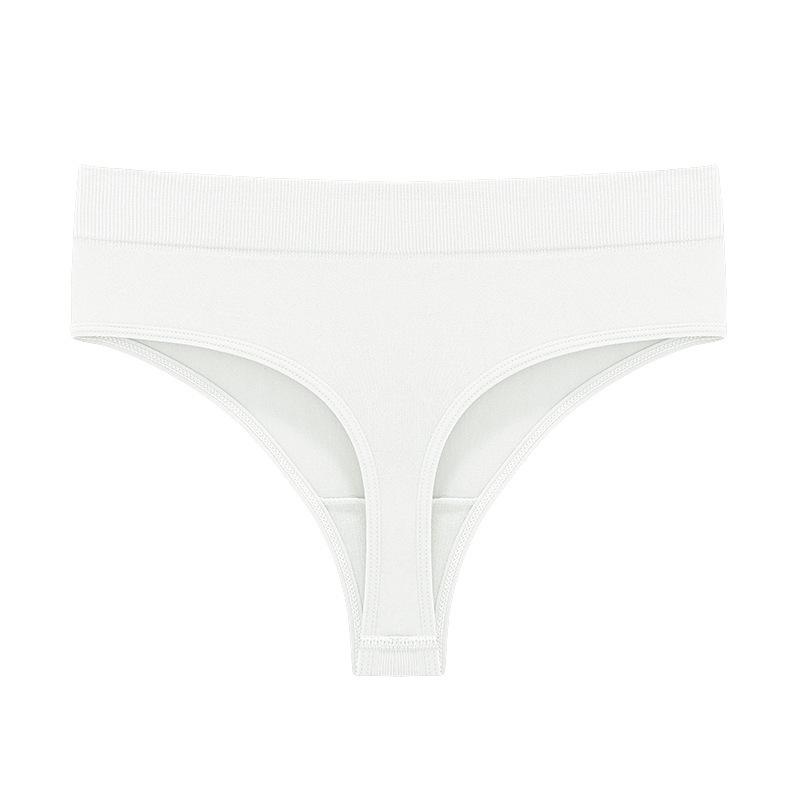 Seamless Ribbed Mid-Waist Cotton Thong (M-3XL)