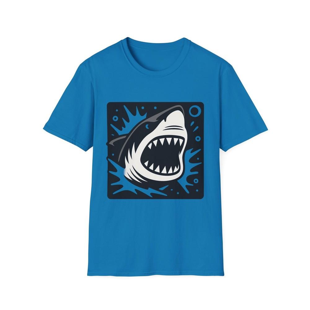 Unisex Softstyle T-Shirt Comic Style Shark Rage Graphic Deep Sea Menace Tee