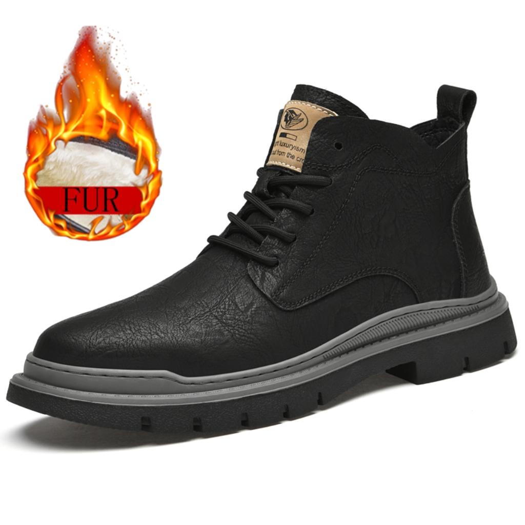 2024 Fur Winter Warm Suede Boots Men's Mid Top Chelsea Short Boots Designer  Shoes Casual Durable Desert Work Boots Black Khaki