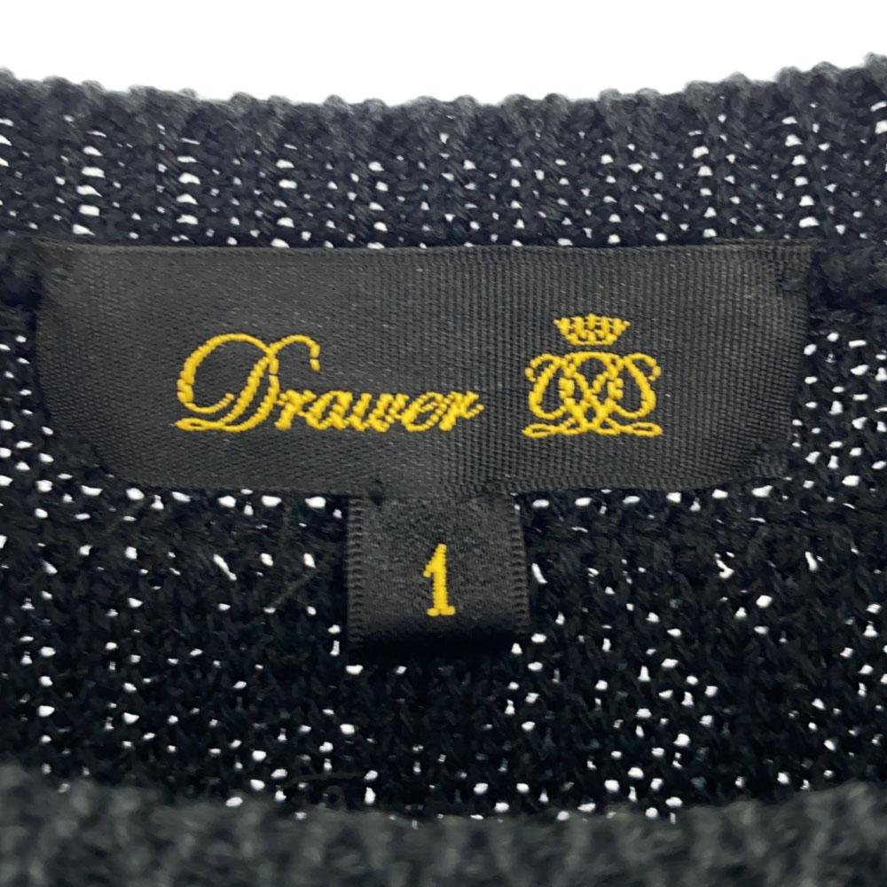 Drawer Border Short Sleeve Fringe Knit 1 Black Cut Women Used