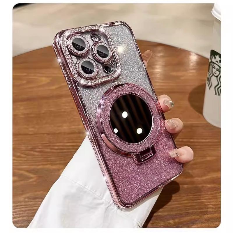 Pudră Flash Diamant Laterală Potrivită pentru Carcasă Telefon Mobil IPhone16proMax Apple 15 Magnetic 14 Suport Oglindă Machiaj 13