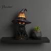 Spooky Home Decor Light Halloween Witch Cat Night Light, Resin Table Lamp with Warm Cozy Fall Glow, Gothic for Bedroom Shelf, Gift Mantelpiece