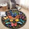 HD butterfly-themed 3D wall clock printed Rug, non-slip decor mat for children's room round carpet for home sofa bedroom, gift