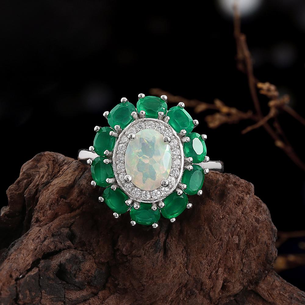 925 sterling silver earrings Colorful natural Opal green agate gems Luxury fine jewelry for women's Anniversary party gift