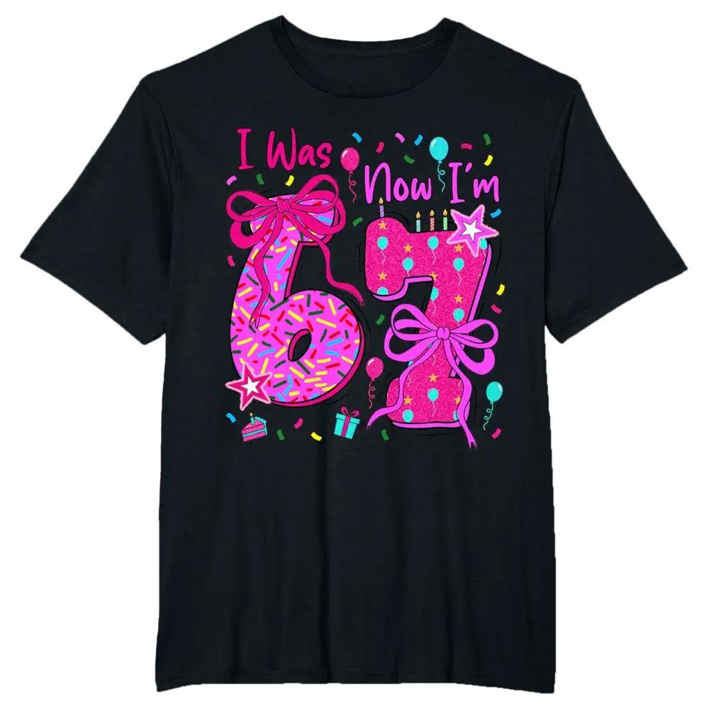 Ich war 6, jetzt bin ich 7 Geburtstag Heiß verkaufendes Bedrucktes Kinder Kurzarm Freizeit Rundhals Oberteil Sommer Polyester Stoff T-Shirt
