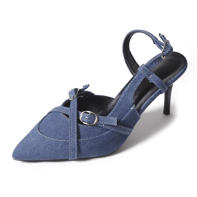 Wiosna i jesień 2025 nowy worek głowa lekka usta szpilki wysokie obcasy damskie sandały królewska siostra seksowne niebieskie piękny temperament pojedyncze buty