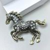 Elegant Equestrian Enamel Brooch with Crystal Accent Metal Pin Fashion Clothing Accessory for Daily Accessorizing