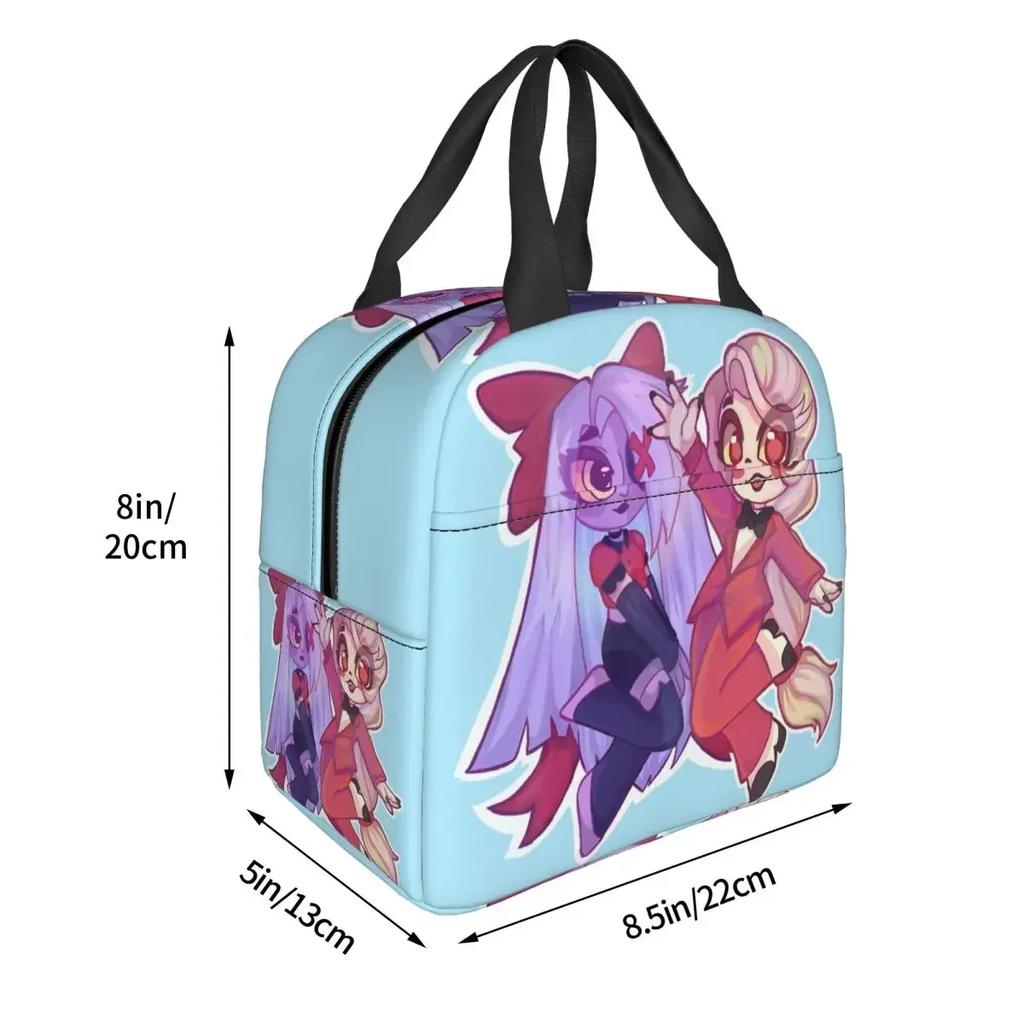 Charlie And Vaggie Valentines Hazbin Hotels Insulated Lunch Bag for Office Cooler Thermal Food Box Tote Lunch Boxes Container