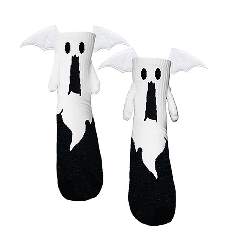 

Носки для пары с дизайном летучей мыши на Хэллоуин, носки с милым дизайном привидения на Хэллоуин, удобные магнитные носки для держания за руки, специальный единый размер белый
