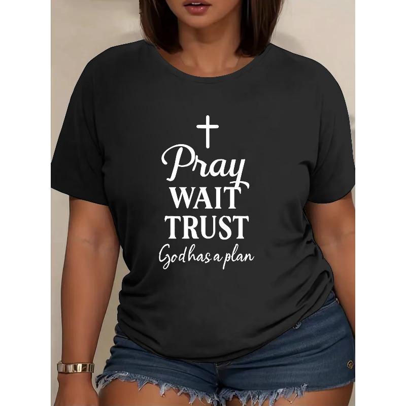 

Women s Prayer Lettering Print T-Shirt Crew Neck Short Sleeve Casual Summer Church Daily Top 4XL чорний