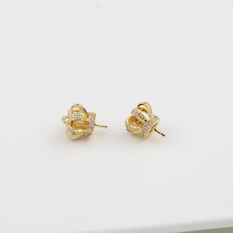 18k Copper Crown Mermaid Tail Earrings with Zircon, Small Wings, and Pearl Pendant