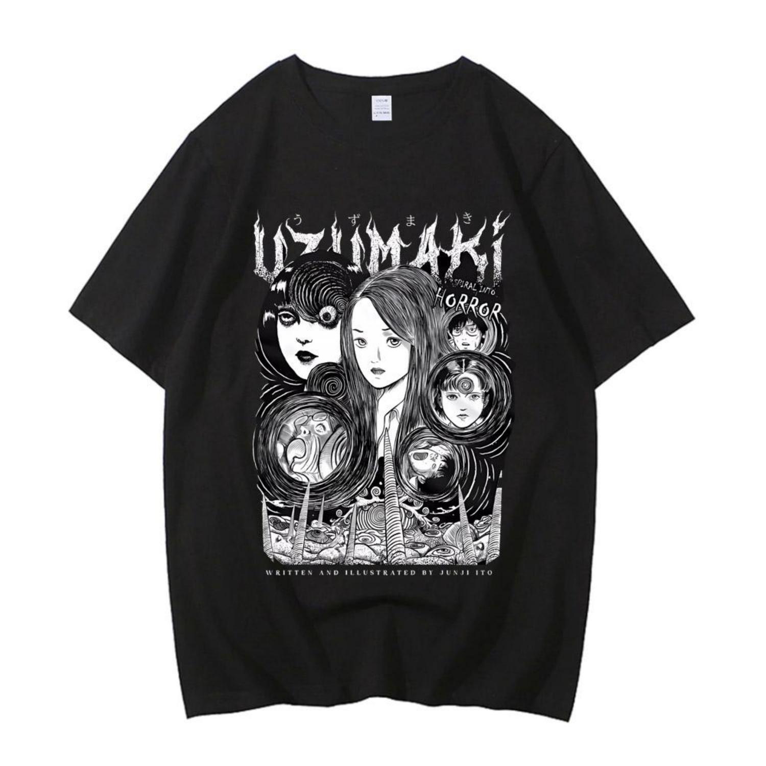 

Мультяшная футболка Junji Ito Uzumaki Ужасы Япония Гуро Смешная Девушка Аниме Хлопковая футболка высокого качества Подарочная футболка S чёрный