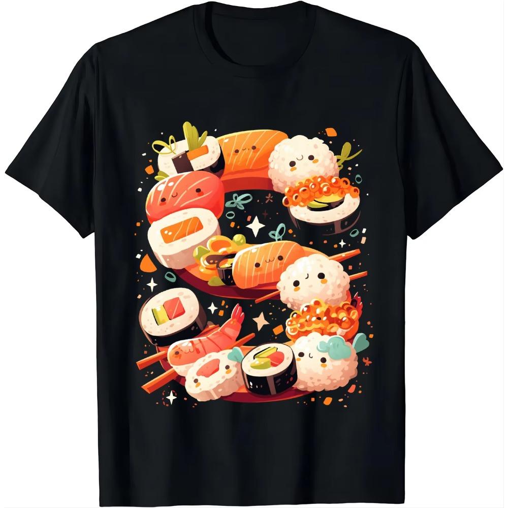 Sushi Dragon Roll Japanese Food Kawaii Anime Sushi Print TShirt Women Printed Streetwear Casual Clothing Tops Soft Cotton