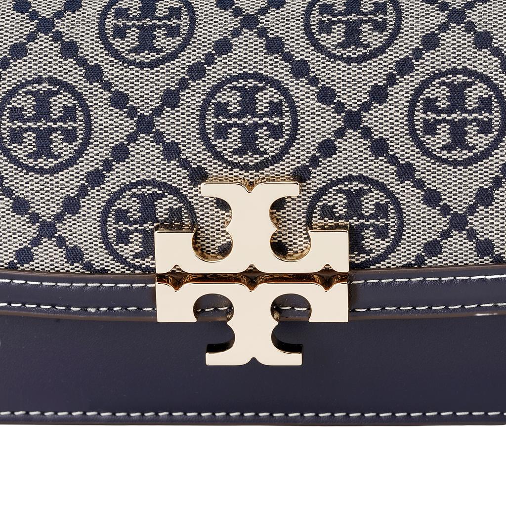 Tory Burch Eleanor T Monogram Logo Magnetic Closure Jacquard And Leather Crossbody Shoulder Bag Small Women Bags Navy-Blue 159013-405