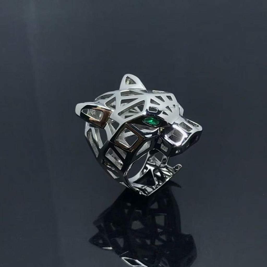 Kajia V Gold Green-Eyed Leopard Ring - Exaggerated 3D Unisex Index Finger Statement Piece