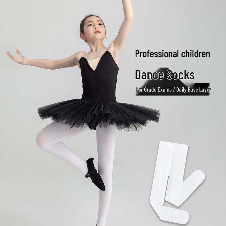 Girls' Anti-Snag, Non-Slip, High-Elasticity White Dance Stockings