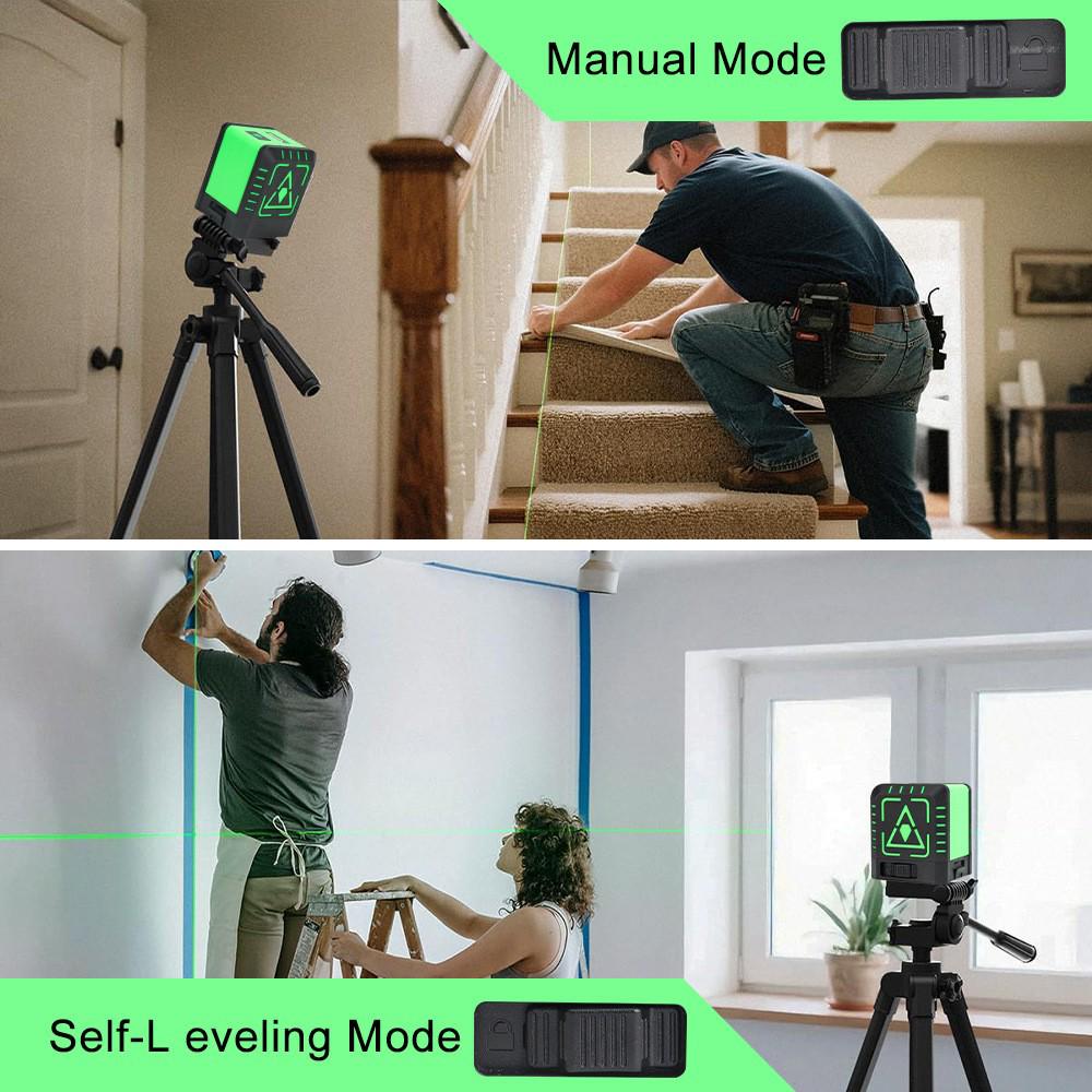 Compact Green Laser Level - 2-Line Automatic Projection Tool
