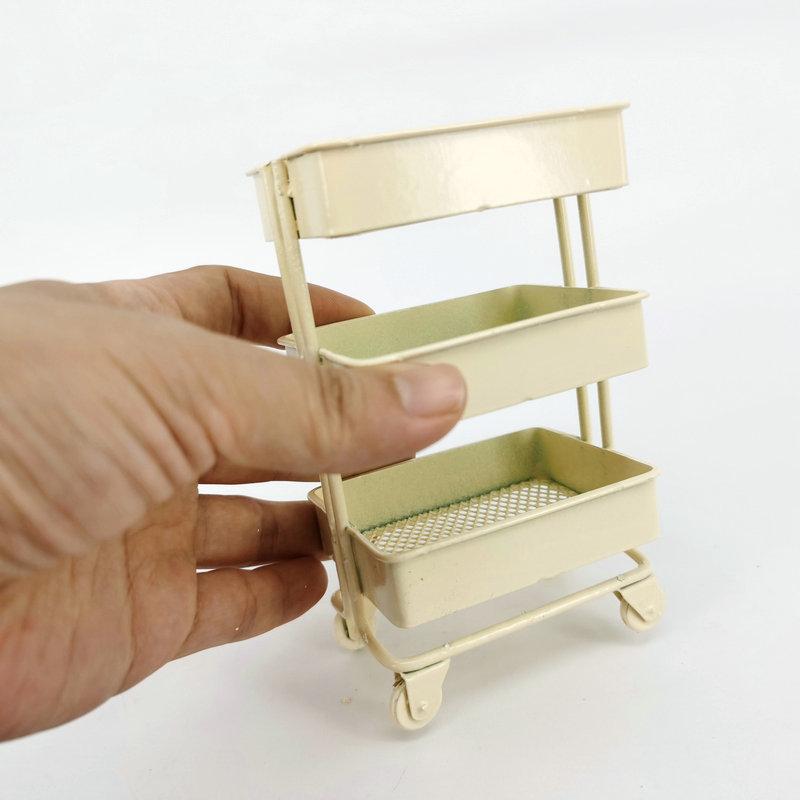 1:12 Doll House DollStainless Steel Handcart Supermarket Shopping Cart Mode Storage Toy Phone Food Holder Cute Gift For Kids