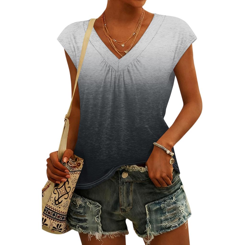 Women's Fashion V-neck Gradient Print Short Sleeve Top