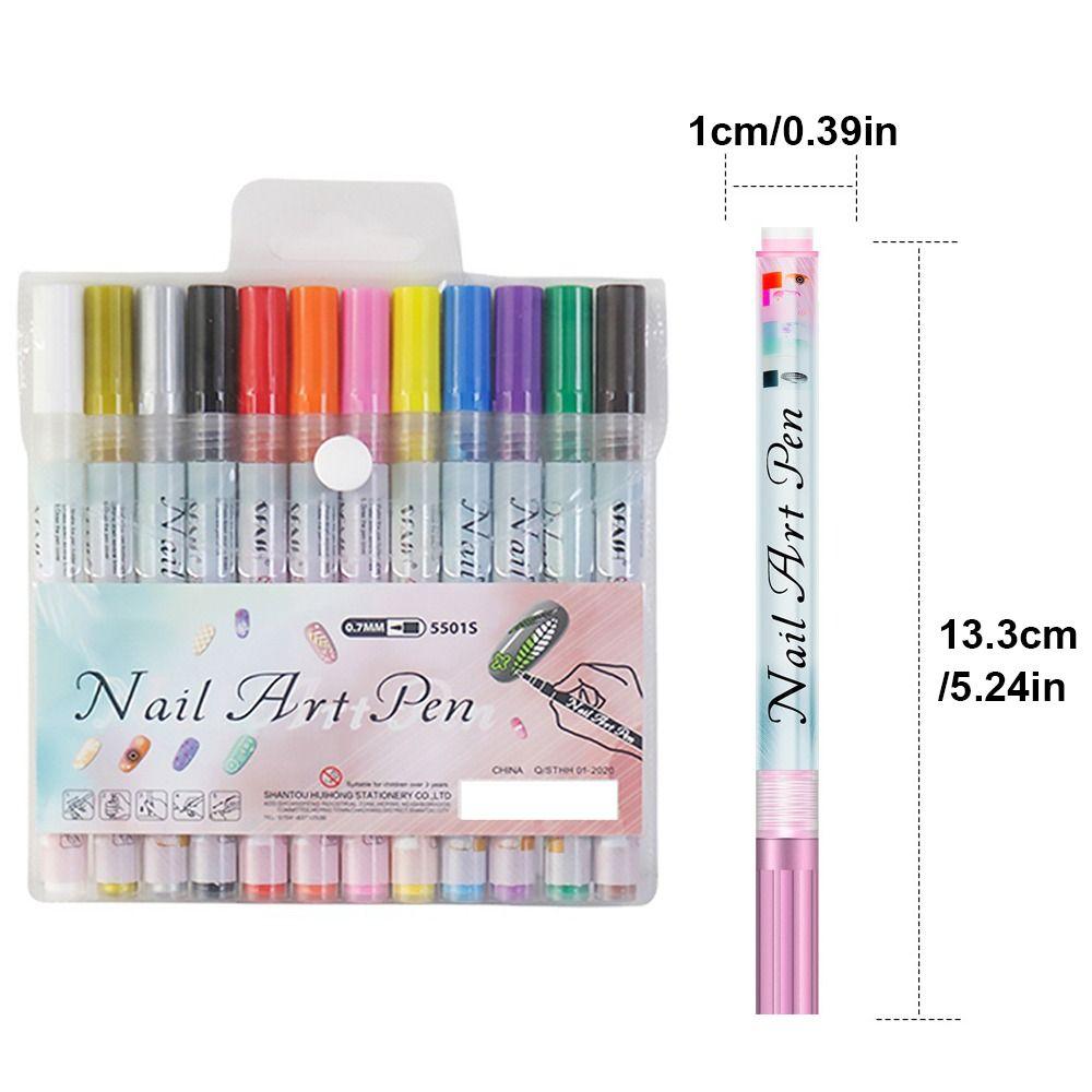 DIY 12 Colors Nail Art Graffiti Pen Set 0.7mm Quick Dry Painting Marker Pen Waterproof Nail Polish Pens