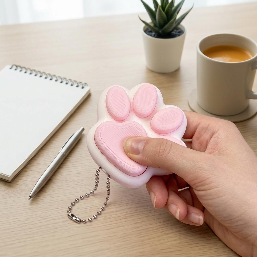 Cat Paws Stress Relief Squeeze-Toy Keychain, Food Grade Silicone Slow Rise Fidget Accessory With Zinc Alloy Ring, For Keys Backpack Handbag A розовый