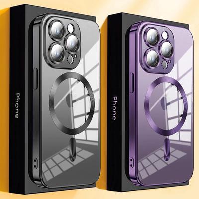 Funda de teléfono transparente con carga inalámbrica magnética Magsafe para iPhone 16, 15, 14, 13, 12, 11 Pro Max, cubierta chapada de lujo