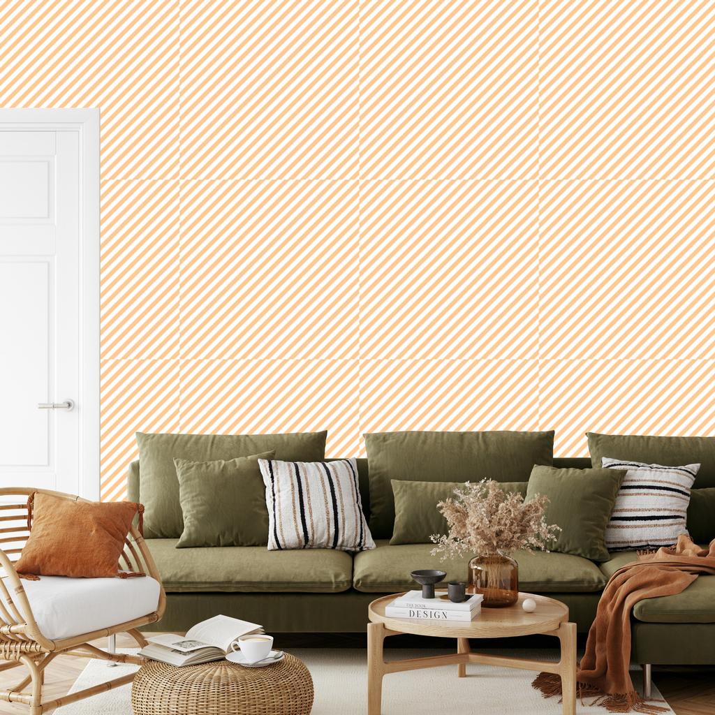 Cream and white striped wallpaper, soft shapes for living room and bedroom 50x1000