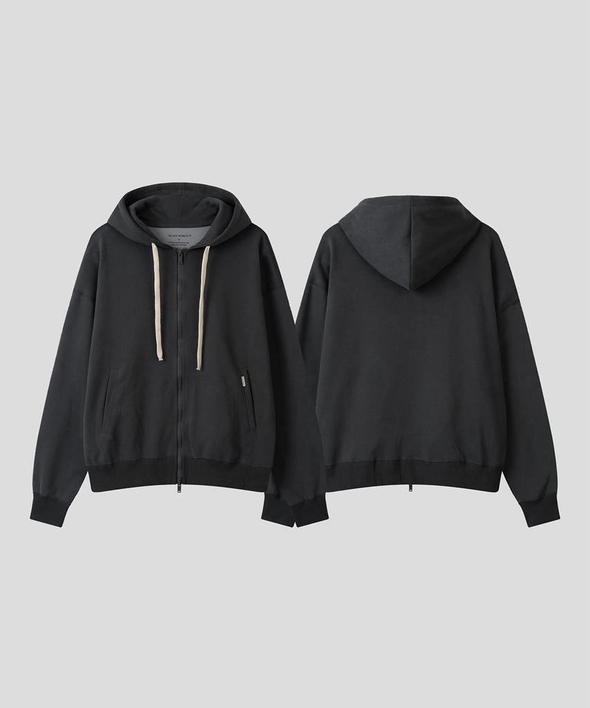 Black Moment Essential Relaxed Fit Zip-Up Hoodie [Charcoal]