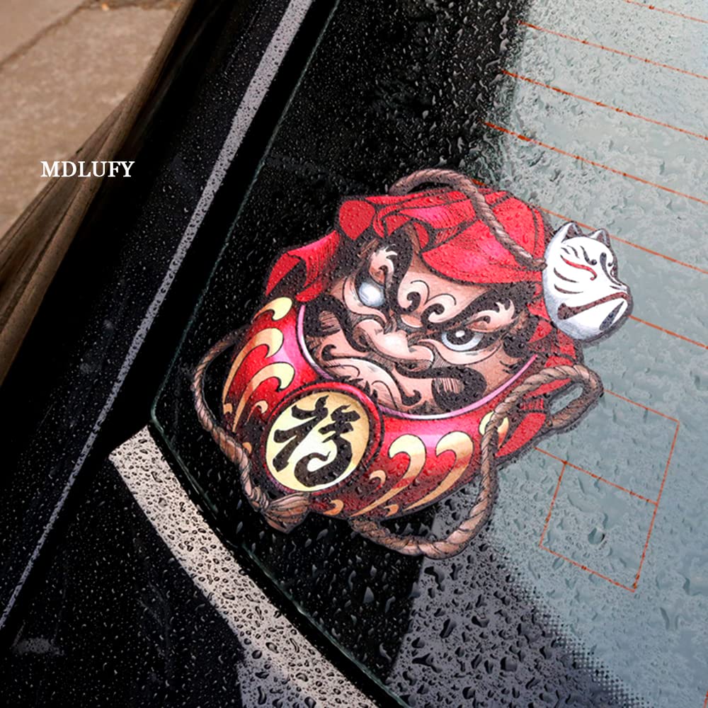 MDLUFY Car Sticker Daruma 3D Sticker Prayer Daruma Scott Sticker Bike Sticker Car Door Decoration Decal Car Window (Red-14.2cm*15cm)