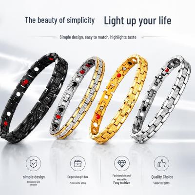 Eco-friendly Leather Texture Energy Magnetic Bracelet with Zinc Alloy Clasp