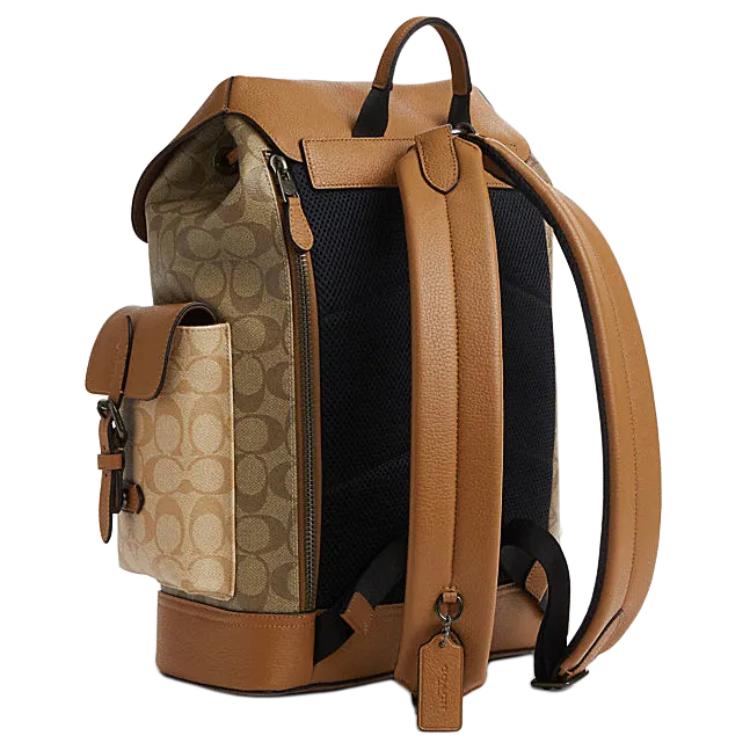 Coach Hudson 30 Classic Monogram Color Block Backpack Men Backpack Light-Saddle-Brown CR335-QBMYC