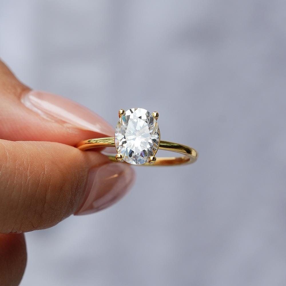 S925 Sterling Silver Oval Cut Solitaire Ring - 1/2 Carat D Color VVS Moissanite Gold Plated Fine Jewelry for Women