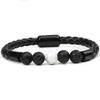 New Men's European American Style Stone Beaded Leather Bracelet with Magnetic Buckle