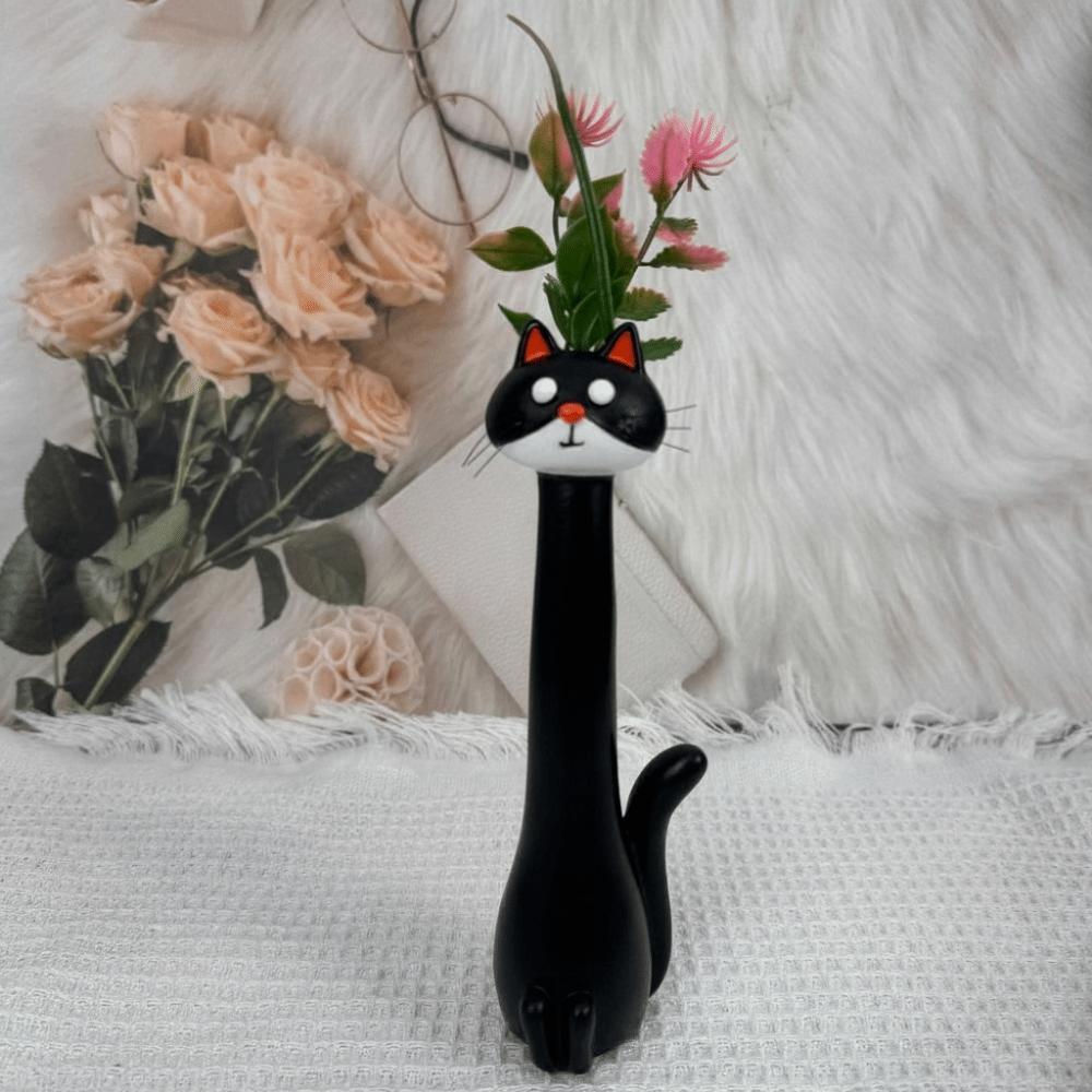 Mignon Vase en Forme de Chat Fait Main Créatif Dessin Animé Chat Vase Présentoir à Fleurs Chat Vase à Fleurs Maison