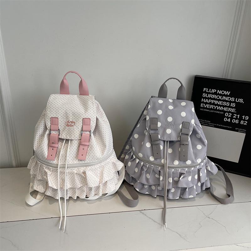 Plecak w kropki w stylu koreańskim 2025: Prosta, wszechstronna torba na ramię z klapką na uczelnię