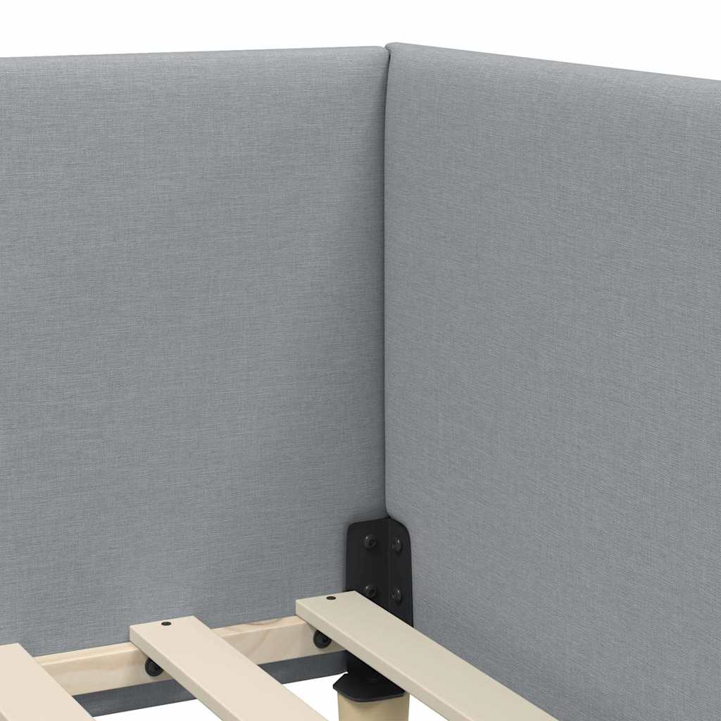 Corner Bed Frame Light Grey 100 Cm X 200 Cm Fabric and Plywood