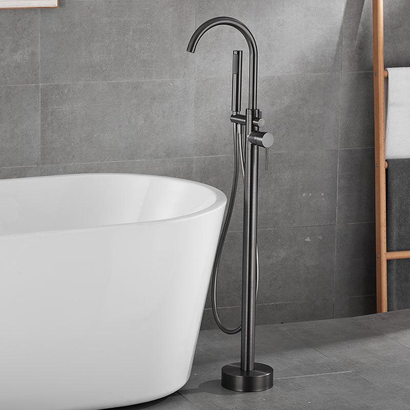 Tuqiu Brushed Gold Bathroom Bathtub Faucet + Handheld Shower Free Standing Luxury Gray BathTub Mixer Taps Floor Mounted