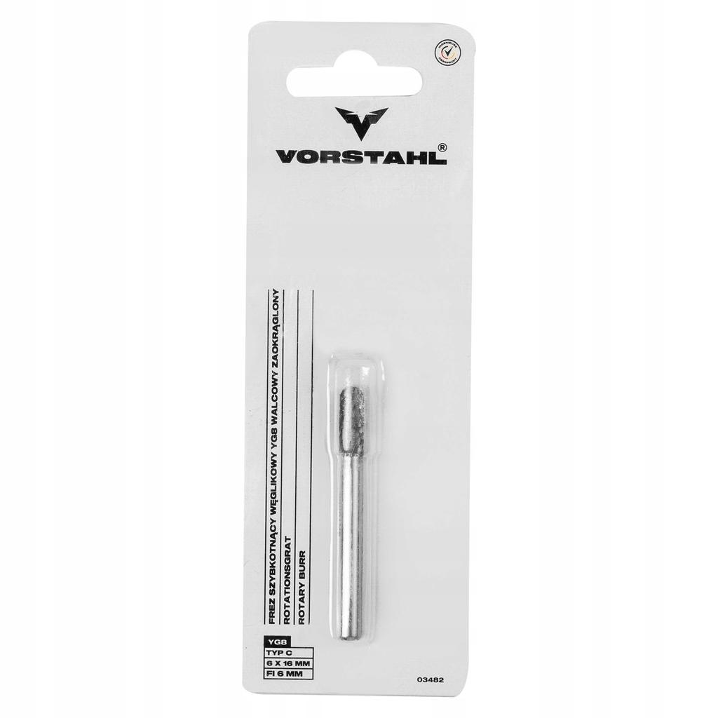 YG8 High-speed Carbide Milling Cutter, Cylindrical, Rounded, 6x16mm, FI 6mm, Vorstahl